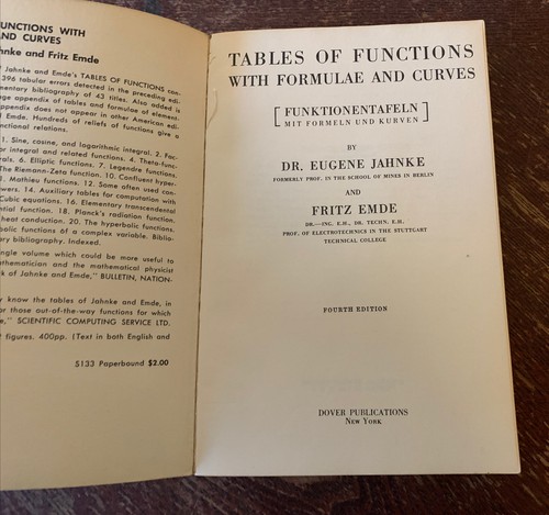 Dr Eugene Jahnke, Fritz Emde / TABLES OF FUNCTIONS WITH FORMULAE AND CURVES - Picture 5 of 7
