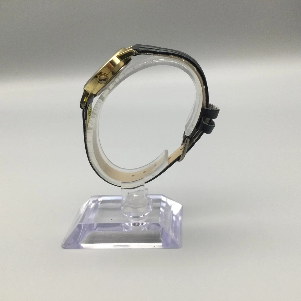 Reloj Helbros Invincible Mujer 25mm Tono Dorado Esfera Negra Correa Cuero Batería Nueva Foto 3 de 4