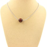 Steine Und MinéRaux. Halskette 1 Perle Tigerauge Rot 8 Mm. Kette Edelstahl