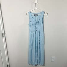 Reformation Linen Midi Dress Size 2 Cottage Milkmaid Prairie Corset Ties Blue