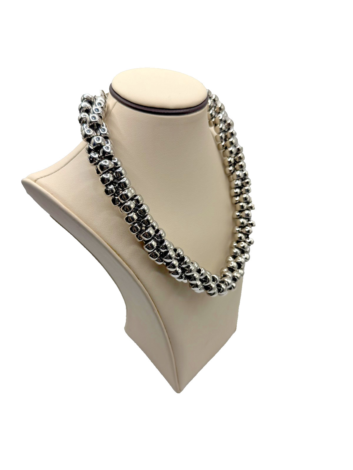 Chunky Silver Plated Beaded Statement Necklace Po… - image 4