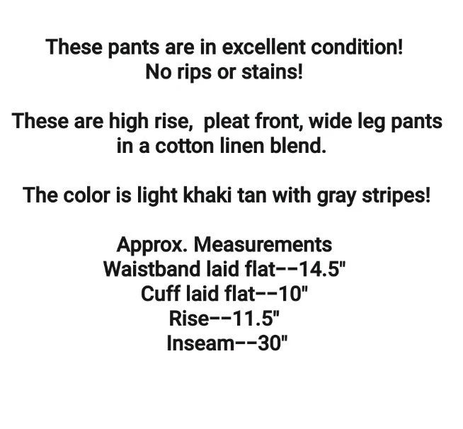 Pantalones de algodón talla 4 pierna ancha tiro alto mezcla de algodón lino tostado a rayas plisado Foto 2 de 4