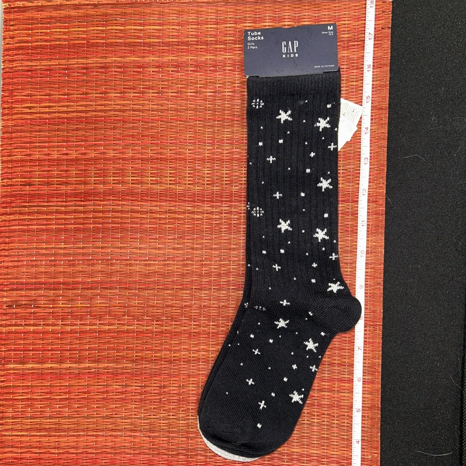 Gap Kids Glitter Star And Stripes Tube Socks Navy Silver 2 Pair Medium-Shoe 13-2 - Image 3 of 4