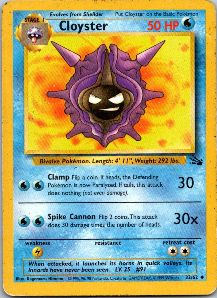Cloyster 32/62 Fossil Pokemon TCG Unlimited UC MP