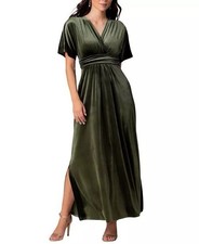 Kiyonna Women SZ 4X Verona V-Neck Velvet green Evening Gown dress Pockets side