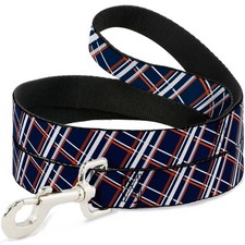 Dog Leash 6-FEET Plaid X2 Navy/White/Orange