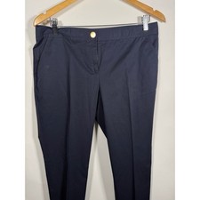 Tory Burch Navy Blue Gold Logo Button Straight Leg Trousers Pants Size 10