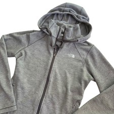 The North Face Womens Grey Full Zip Hoodie Fleece Jacket Size M Heathered Grey