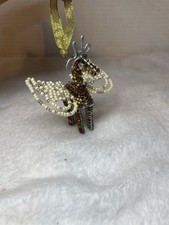 Mini Giraffe African Beaded Wire Art Gold Bronze Color Ornament