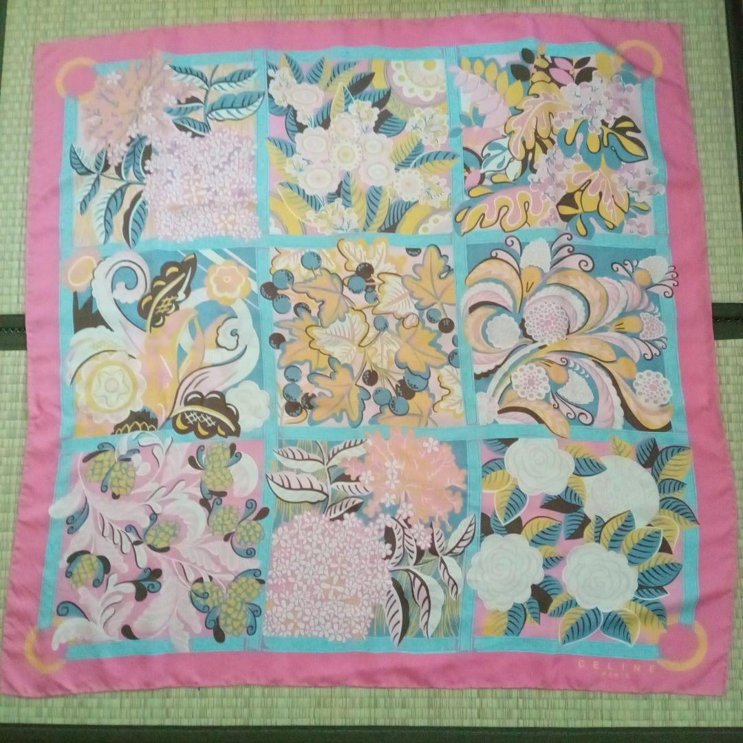 CELINE シルクスカーフ 花柄 ピンク Celine scarf 85cm 32″ square silk flower pink | eBay