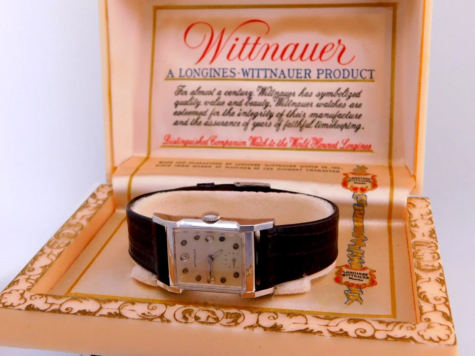 RELOJ PULSERA VINTAGE WITTNAUER ESFERA DIAMANTE 17J TANQUE PARA HOMBRE REPARADO CON CAJA C.1949 Foto 4 de 4