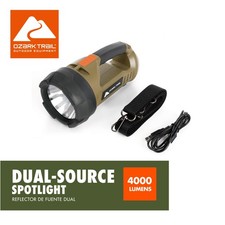 LED 4000 Lumen Dual Source Rechargeable Flashlight W/ 5000 mAh Power Bank Olive