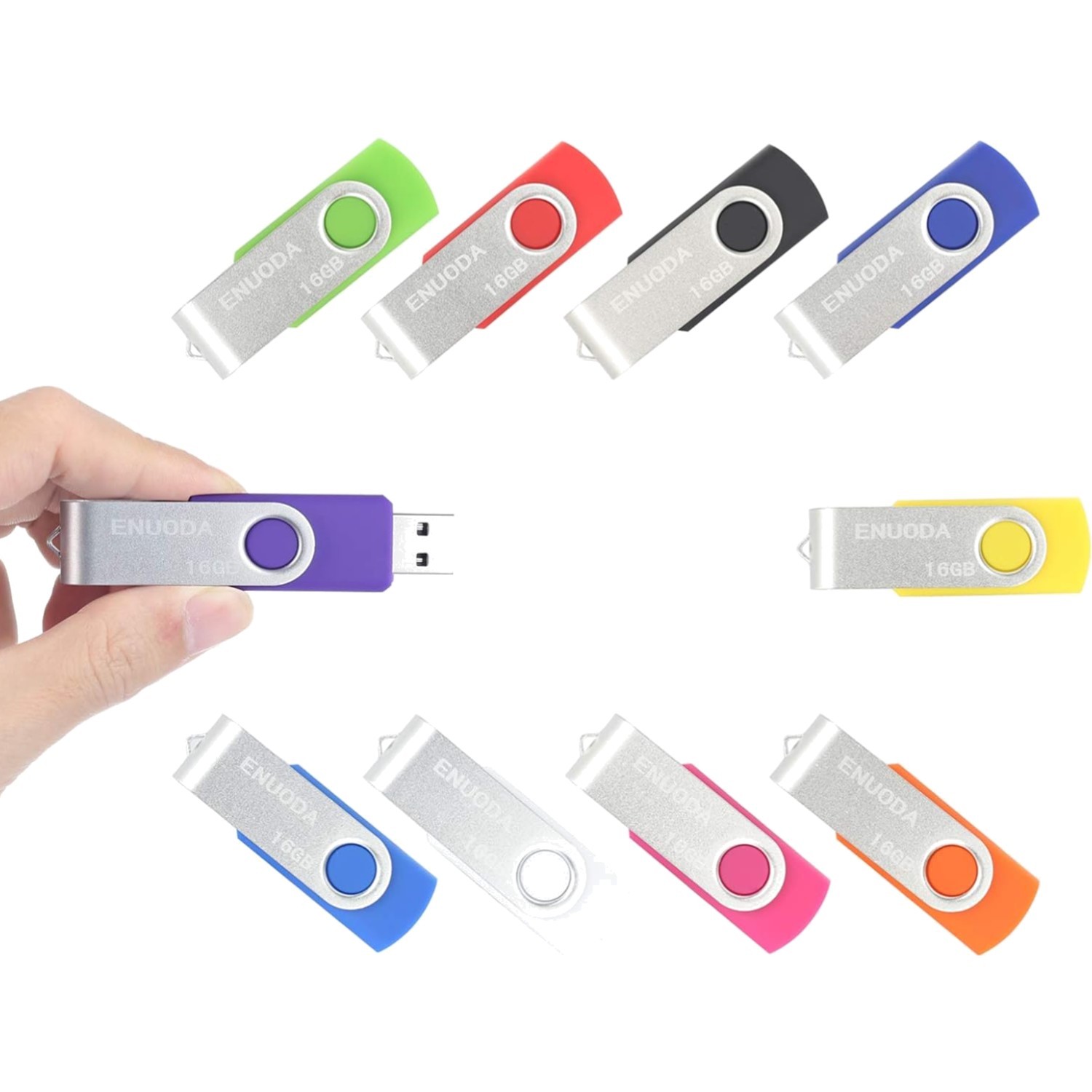 Clé USB 16Go Lot de 10 Mémoire Flash USB 2.0 Pivotante Multicolore ENUODA