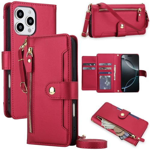 Leather Strap Crossbody Zipper Wallet Case For Apple iPhone 17 16 15 14 Pro Max - Foto 20 di 21