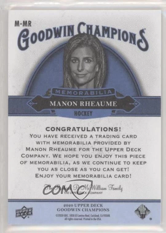 2020 Upper Deck Goodwin Champions Memorabilia Manon Rheaume #M-MR - Image 2 of 3
