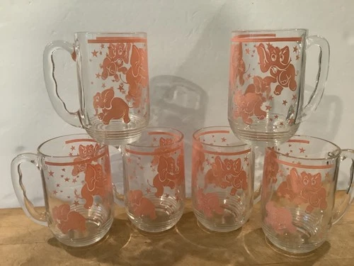 Vintage 1950’s Hazel Atlas Dancing Pink Elephant Mugs
