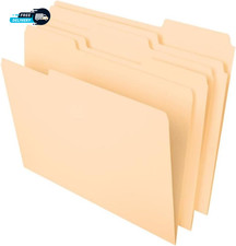 File Folders 100 Pack Durable Manila Folders Letter Size 8.5" X 11" 3 Top Tabs