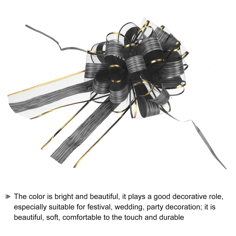 10pcs 8 Inch Large Pull Bows Gift Wrapping Bows Ribbon Organza Black - Image 4 of 4