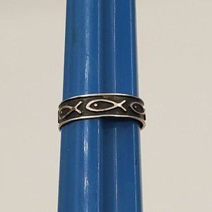 925 Taxco Toe Midi Ring 2.75 Adjustable Sterling Silver Fish Christian Ichthus
