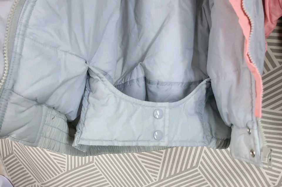 Abrigo acolchado vintage años 80 talla pequeña 8-10 invierno cremallera cálido rosa gris esquí cremallera Foto 4 de 4