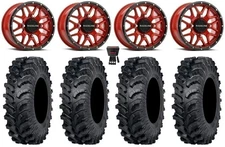 Raceline Krank 14" Wheels Red +38mm 30" MT911 Tires Kawasaki Mule Pro FXT KRX /