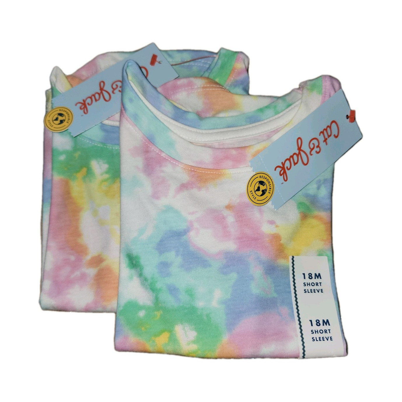 Cat & Jack Tie-Dye Cotton Knit Crew Neck Short Sleeve T-Shirt 18M Multi