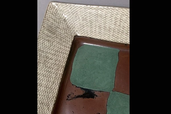 Jomon-pattern inlayed square plate by Tatsuzo Shimaoka W11.2" Japan vintage - Image 4 of 4