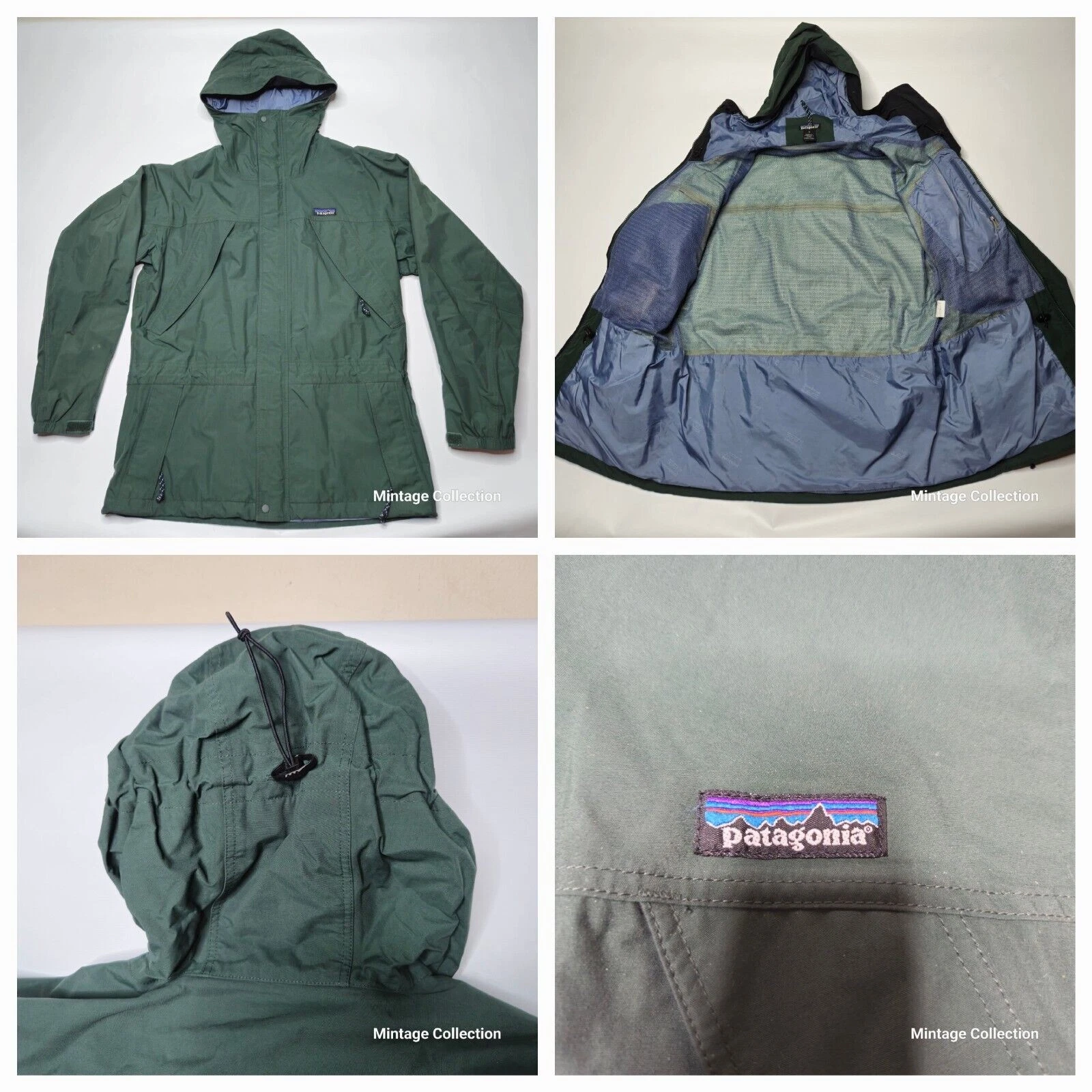 VINTAGE Patagonia Storm Windbreaker Rain Shell Full Zip Hooded Jacket Green Sz S
