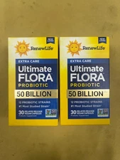 2 New RenewLife Extra Care Ultimate Flora Probiotic 50 Billion CFU - Exp. 12/26+