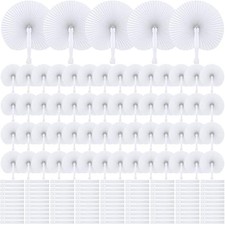 MCEAST 160 Pack Folding Wedding Paper Fans White Handheld Folding Fan Round S...