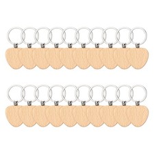 20Pcs Heart Shape Wooden Keychain Blanks, Wood Color