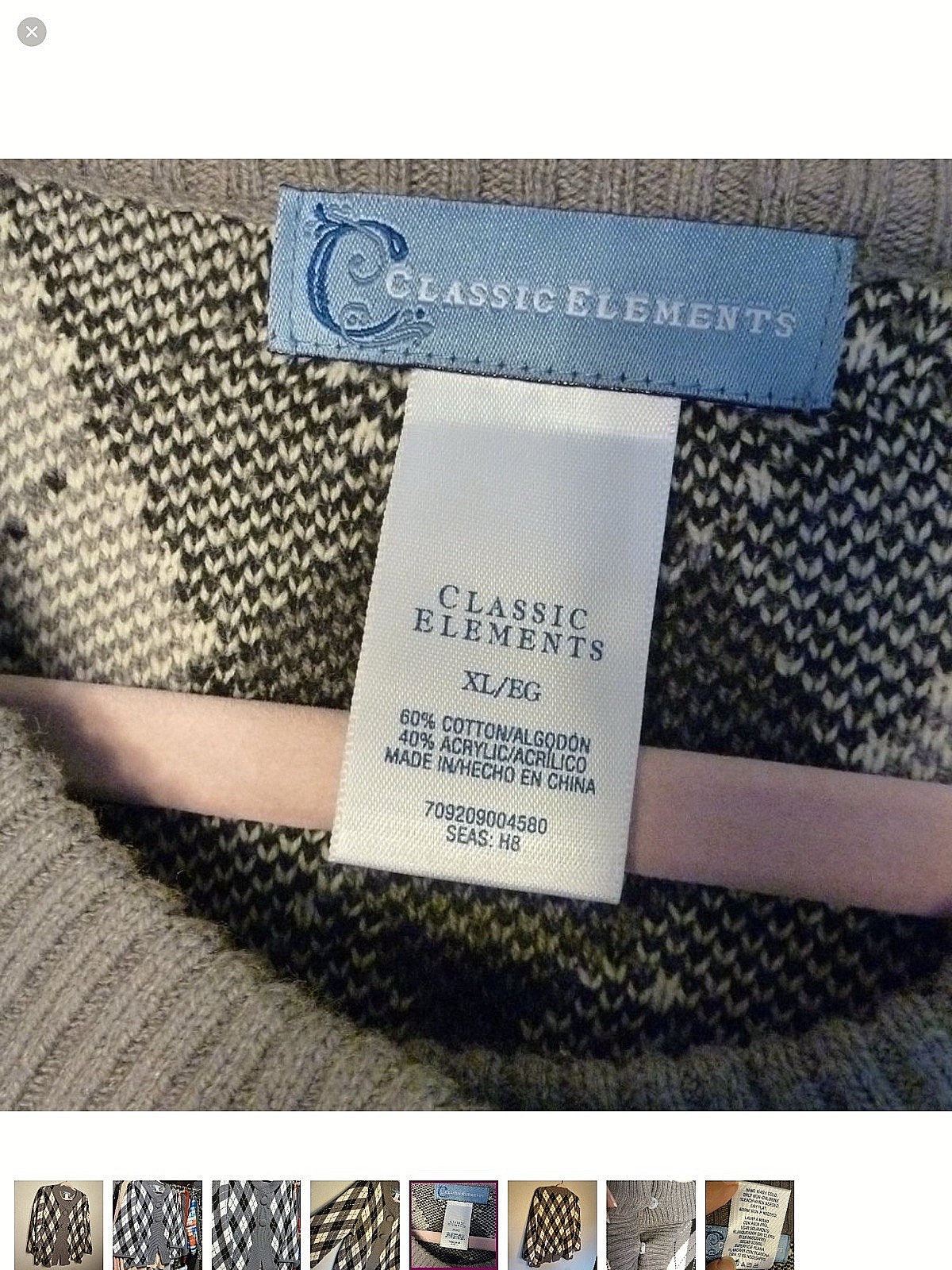 Classic elements Argyle Big Button 3/4 Sleeve Car… - image 3