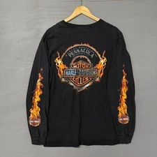 Vintage Harley Davidson Long Sleeve Flame Hit Black Y2K Crazy Shirt Large