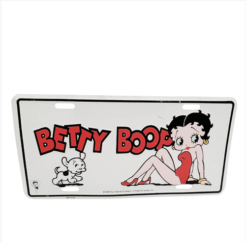 1998 Betty Boop Pudgy Metal License Plate Sign Vintage Embossed Car Garage Decor
