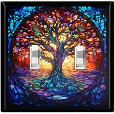 Metal Light Switch Outlet Cover Wall Plate Life Tree Stained Glass PRINT FOS111