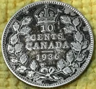 1936 Canada 10 Cents 80% Silver KM #23a