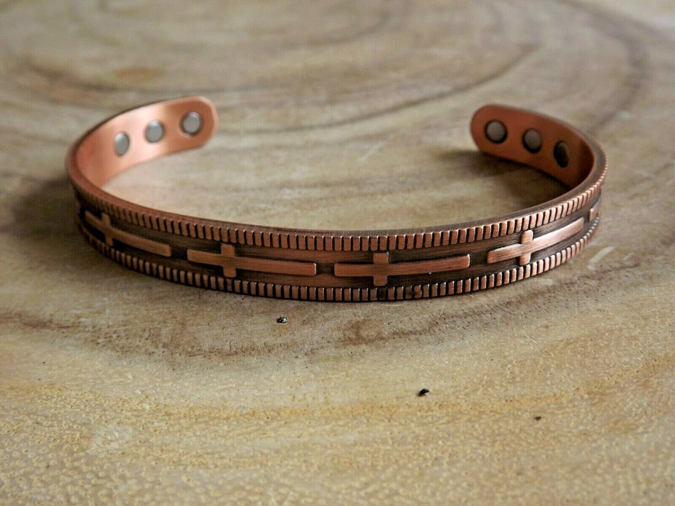 Brazalete magnético de cobre macizo - Brazalete cruzado para terapia del dolor de artritis de cobre puro Foto 3 de 4