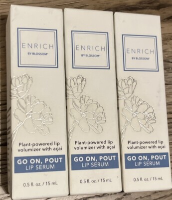 3 Pack ENRICH By Blossom Go On, Pout Hydrating Enrich Lip Serum 0.5 Oz Each