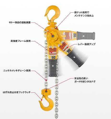 Kito compact lever block LB008L5 0.8 ton 1.5 m Lever Length 245mm 5.7kg Yellow - Picture 11 of 14