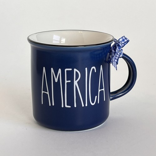 America Ceramic Coffee Mug Patriotic Americana USA Cup Blue And White