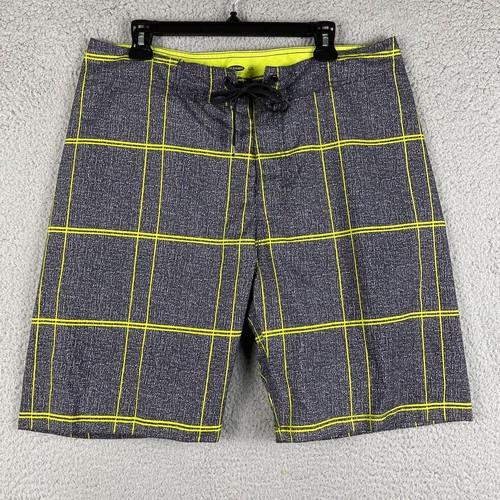 Old Navy Mens Swim Trunks Size Large Gray Yellow Check Bathing Suit Board Shorts - Picture 1 of 12