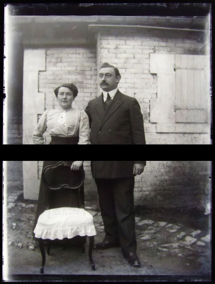 PLAQUE VERRE PHOTO NEGATIF circa.1910 COUPLE MEUSIEN (B53) - Photo 1/1