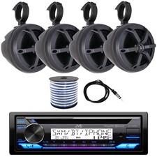 JVC Marine CD Stereo Receiver, QTY 4 6.5" 100W Speakers w/Pods, Wire, Antenna