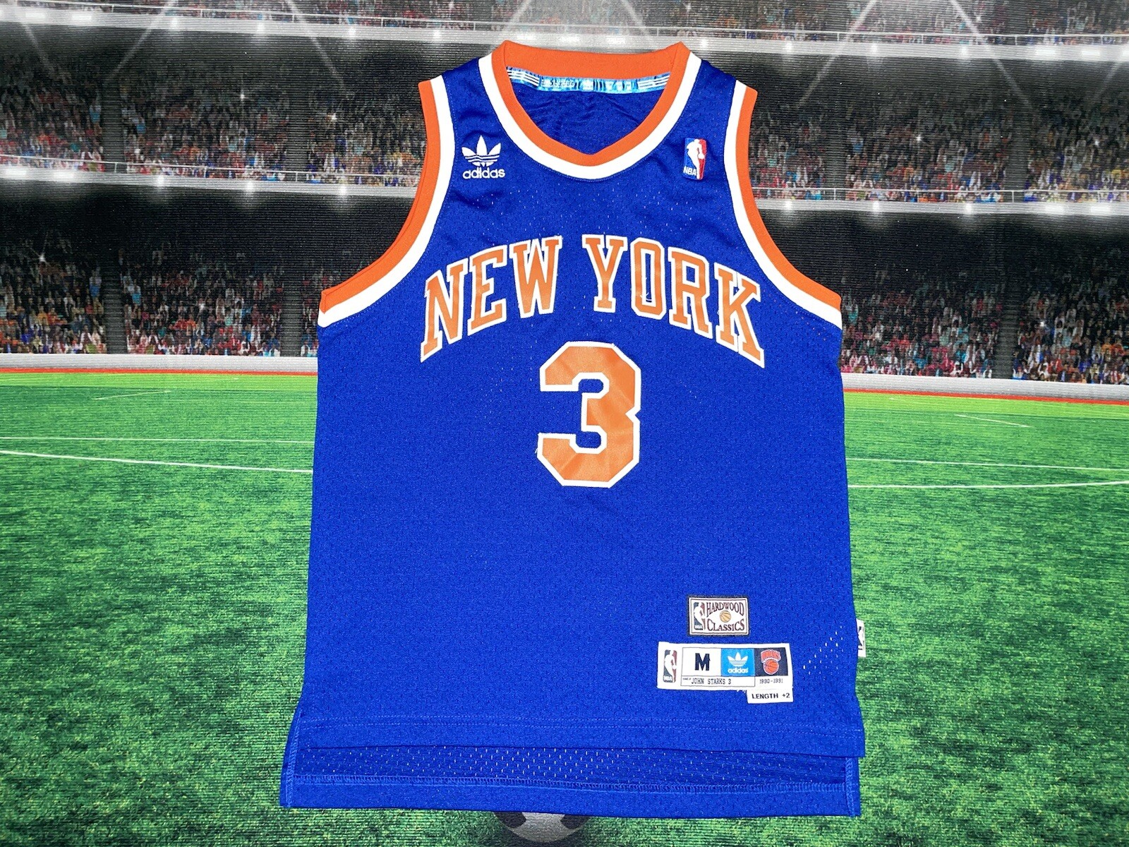 John Starks #3 New York Knicks Adidas Jersey Youth Sz Medium Preowned Blue