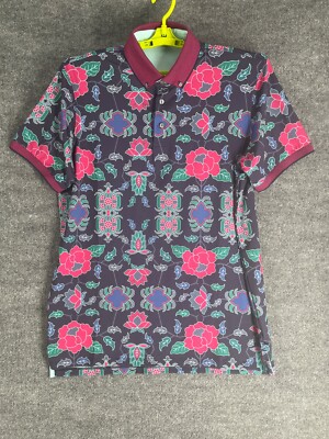 Greyson Polo Golf Shirt Men Size Large Mountain Laurel Print Raven Floral