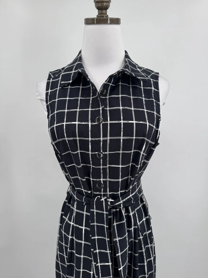 Vestido Camisa Betsey Johnson Negro Ventana Corbata Cintura Sin Mangas a Presión Talla 8 Foto 2 de 4