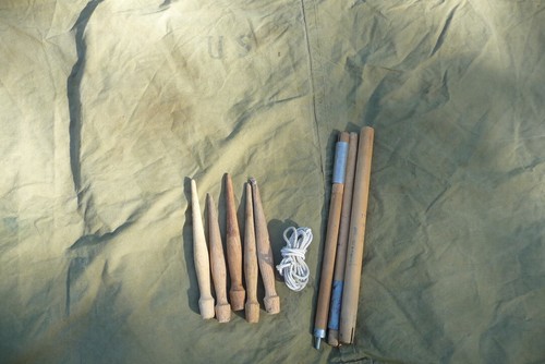 Vintage US Army Pup Tent Shelter Half Green Canvas Military Pole, Stakes, Rope - Picture 3 of 12