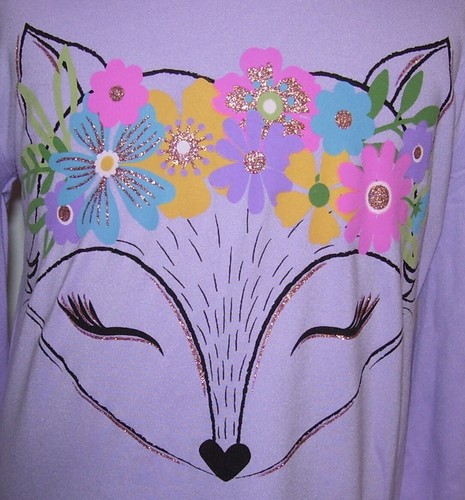 Girls Beautees Soft Long Sleeve Purple Glitter Fox Shirt Top Sz 5 - Picture 2 of 3