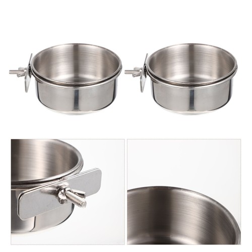 2 Sets Stainless Steel Bird Food Cup Cage Feeder Bowl Parrot Feeding Travel