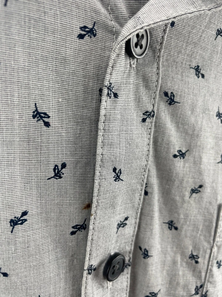 Мужская средняя структура Slim Fit длинным рукавом платье рубашка серый w синий цветы B - Изображение 3 из 4